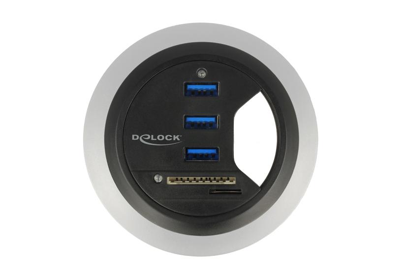 Delock In-Desk Hub 3 Port USB 3.0 + 2 Slot SD Card Reader - hubb - 3 portar