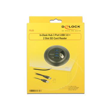 Delock In-Desk Hub 3 Port USB 3.0 + 2 Slot SD Card Reader
