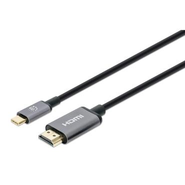Manhattan 153591 videokabel adapter 1 m HDMI Type A (Standard) USB Type-C Sort, Gr&aring;