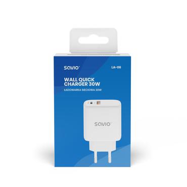 Savio LA-06 USB Type A & C Quick Charge Power Delivery 3.0 Indoor Tablet, Telefon Hvid Vekselstrøm Hurtig opladning Indendørs