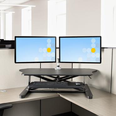 StarTech.com Corner Sit Stand Desk Converter with Keyboard Tray, Large Surface 35" x 21", Height Adjustable Ergonomic Desktop/Tabletop Standing Workstation, Supports Dual Monitors - Corner Stand Up Desk Converter (ARMSTSCORNR) - stående skrivebordsomformer - rektangulær - sort
