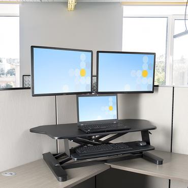 StarTech.com Corner Sit Stand Desk Converter with Keyboard Tray, Large Surface 35" x 21", Height Adjustable Ergonomic Desktop/Tabletop Standing Workstation, Supports Dual Monitors - Corner Stand Up Desk Converter (ARMSTSCORNR) - stående skrivebordsomformer - rektangulær - sort