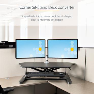 StarTech.com Corner Sit Stand Desk Converter with Keyboard Tray, Large Surface 35" x 21", Height Adjustable Ergonomic Desktop/Tabletop Standing Workstation, Supports Dual Monitors - Corner Stand Up Desk Converter (ARMSTSCORNR) - stående skrivebordsomformer - rektangulær - sort