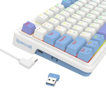 REDRAGON K664WBP-RGB-PRO Gloria Pro tastatur USB + RF Wireless + Bluetooth Hvid, Blå, Lilla