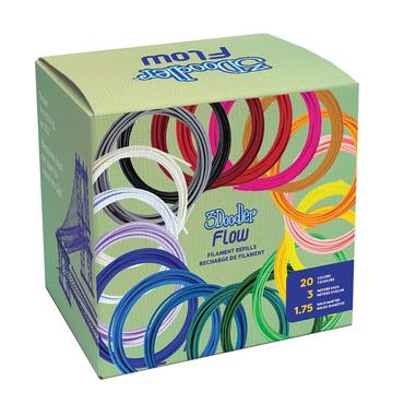 3Doodler Filament FLOW 20 PLA 20 Farben Nachfüllpack Polymælkesyre (PLA) Sort, Blå, Mørkegrøn, Mørk rosa, Guld, Grøn, Violet, Marineblå, Orange, Lyserød, Transparent, Hvid, Gul