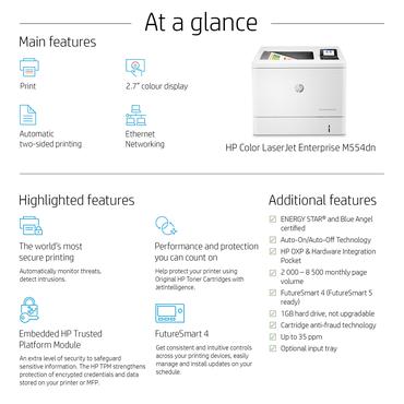 HP Color LaserJet Enterprise LaserJet Enterprise M554dn Farve Printer, Kun ethernet; Dupleks