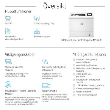 HP Color LaserJet Enterprise LaserJet Enterprise M554dn Farve Printer, Kun ethernet; Dupleks