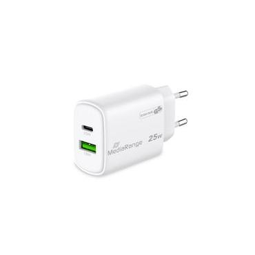 MediaRange Ladegerät 25W 2-Port 1x USB-A/1x USB-C GaN, weiß