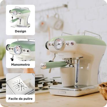Ariete 1389 Vintage - kaffemaskin med mj&ouml;lkskummare - 15 bar - gr&ouml;n