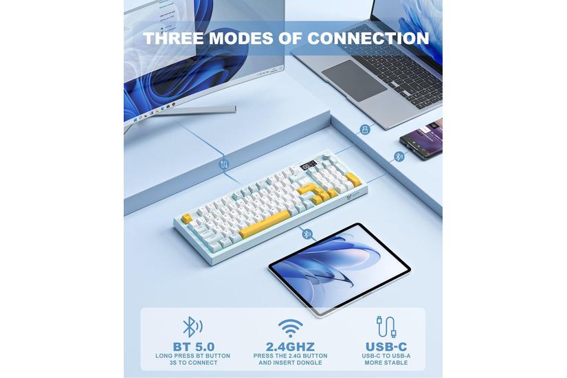 Onikuma Tastatur - Saxskift - Bluetooth, 2.4G trådløs, ledningsbunden