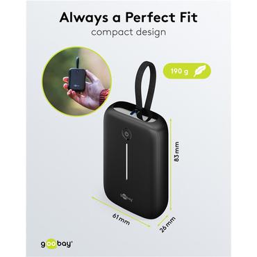 Power Bank 10,000 mAh with Built-In USB-C™ Cable, black