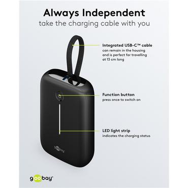 Power Bank 10,000 mAh with Built-In USB-C™ Cable, black