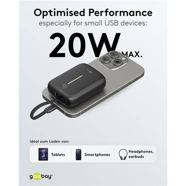 Power Bank 10,000 mAh with Built-In USB-C™ Cable, black