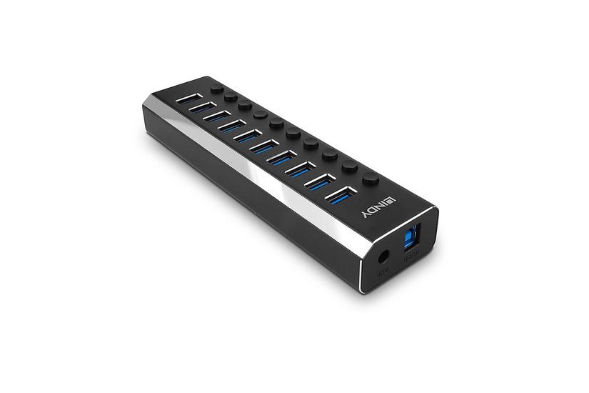 Lindy 10 Port USB 3.0 Hub mit Ein-/Ausschaltern Schlie&szlig;en sie bis zu 10 USB-Ger&auml;te an - jeder Port ist einzeln schaltbar. (43370)