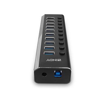 Lindy 10 Port USB 3.0 Hub mit Ein-/Ausschaltern Schlie&szlig;en sie bis zu 10 USB-Ger&auml;te an - jeder Port ist einzeln schaltbar. (43370)