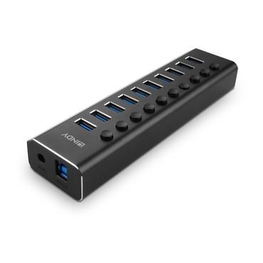 Lindy 10 Port USB 3.0 Hub mit Ein-/Ausschaltern Schlie&szlig;en sie bis zu 10 USB-Ger&auml;te an - jeder Port ist einzeln schaltbar. (43370)