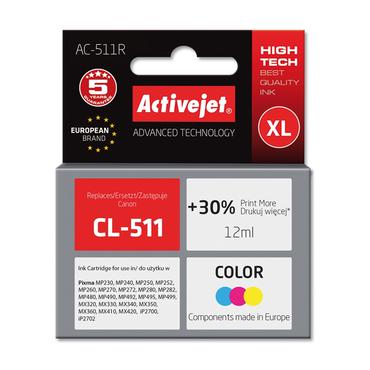 Activejet AC-511R blæk (Canon CL-511 erstatning; Premium; 12 ml; farve)