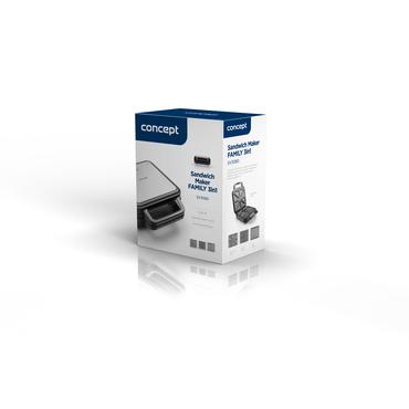 Concept SV3080 sandwichtoaster 1200 W Rustfrit stål, Sort