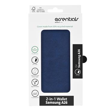 Essentials Samsung Galaxy A26 PU wallet, detachable, 3 cards, blue