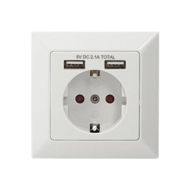 Digitus Socket with 2 USB ports strømforsyningsadapter