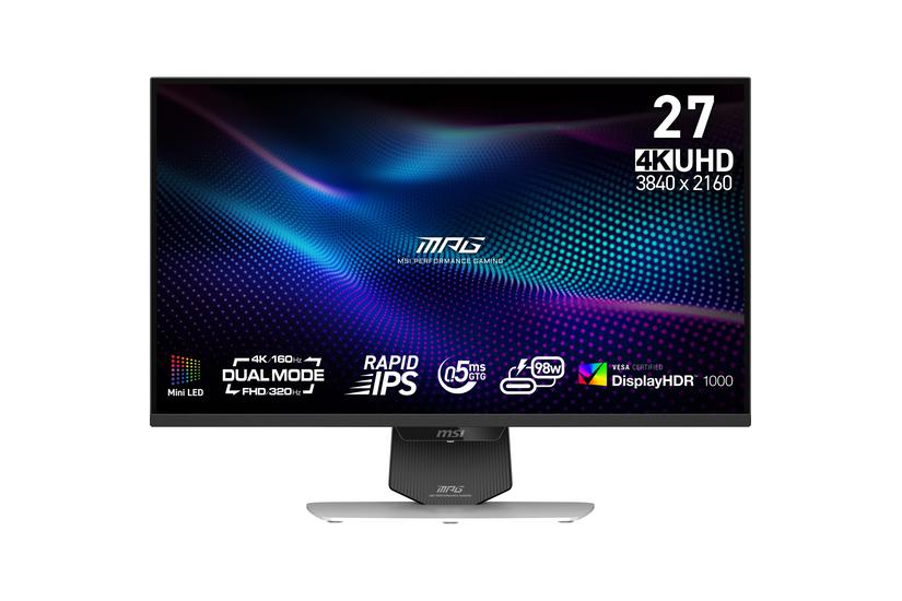 MSI MPG 274URDFW E16M - LED-skærm - gaming - 27" - 3840 x 2160 (2 x 1920 x 1080) UHD @ 160 Hz - Fast IPS - 1000 cd/m² - 1000:1 - DisplayHDR 1000 - 0.05 ms - 2xHDMI, DisplayPort, USB-C