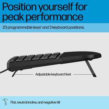 HP 485 Comfort - tangentbord - fler enheter, 23 programmerbara tangenter, 3-zon layout full size - hela norden - svart Inmatningsenhet
