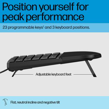 HP 485 Comfort - tangentbord - fler enheter, 23 programmerbara tangenter, 3-zon layout full size - hela norden - svart Inmatningsenhet
