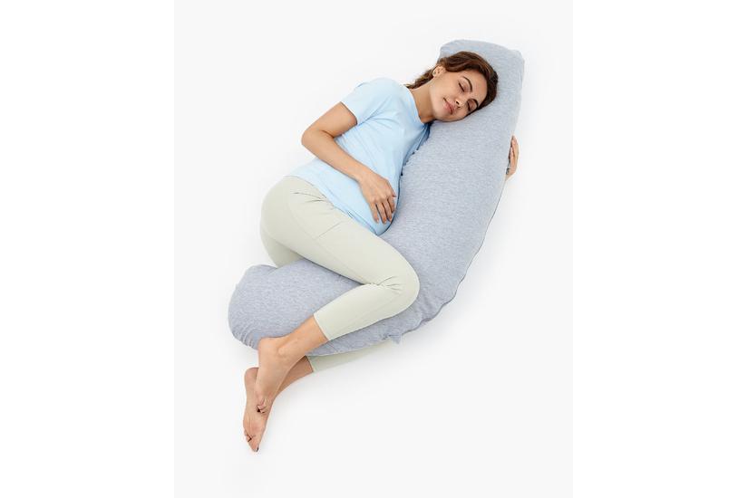 Momcozy J-förmiges Schwangerschaftskissen hellgrau melange