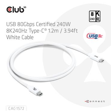 Club 3D - USB typ C-kabel - 24 pin USB-C till 24 pin USB-C - 1.2 m