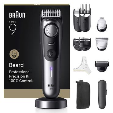 Braun BeardTrimmer 9 BT9560 skæg trimmer Batteri 52 2 cm Våd og tør Sort, Sølv