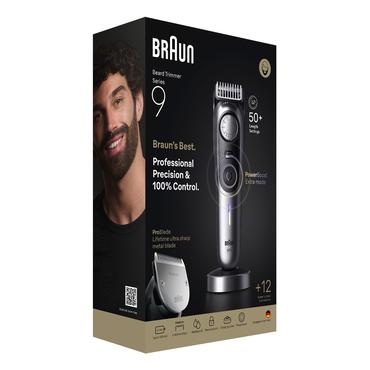 Braun BeardTrimmer 9 BT9560 skæg trimmer Batteri 52 2 cm Våd og tør Sort, Sølv