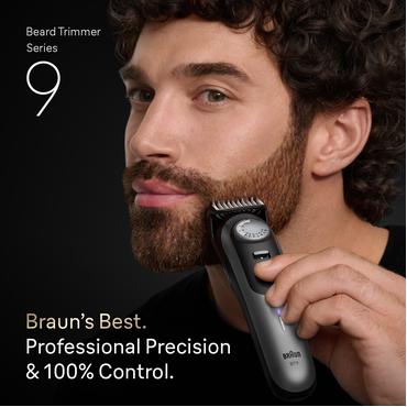 Braun BeardTrimmer 9 BT9560 skæg trimmer Batteri 52 2 cm Våd og tør Sort, Sølv