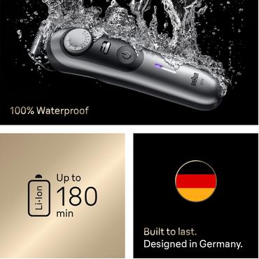 Braun BeardTrimmer 9 BT9560 skæg trimmer Batteri 52 2 cm Våd og tør Sort, Sølv