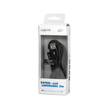 LogiLink CU0134 USB-kabel 2 m USB 2.0 USB A Micro-USB B Sort, Grå