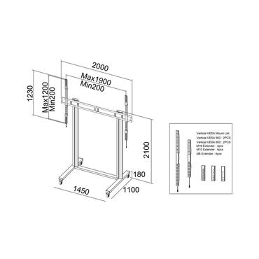 Multibrackets M Public Display Stand 210 Dual Pillar Wheelbase st&auml;ll - f&ouml;r platt panel - svart