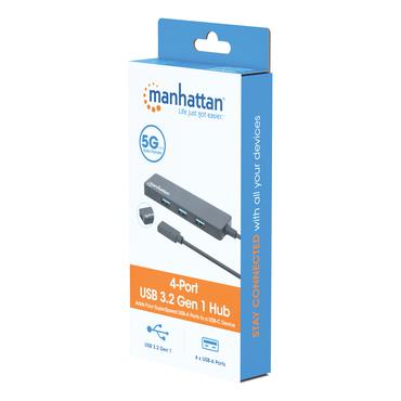 Manhattan 164924 interface hub USB 3.2 Gen 1 (3.1 Gen 1) Type-C 5000 Mbit/s Sort