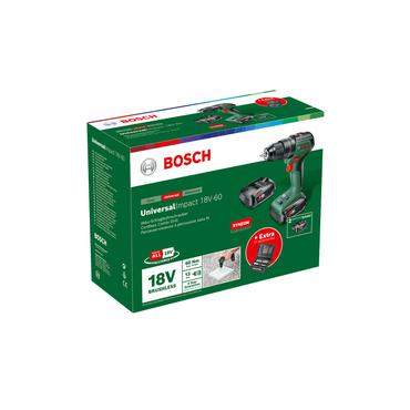 Bosch cordless impact drill UniversalImpact 18V-60 + SET (green/black, 2x Li-ion battery 2.0Ah, case + 51-piece accessories, POWER FOR ALL ALLIANCE)