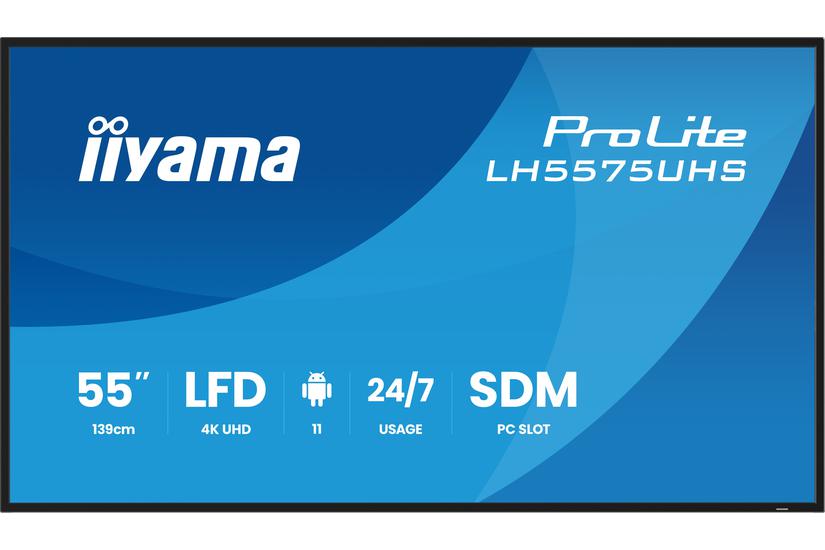 iiyama LH5575UHS-B2AG skilte display Digital fladpaneldisplay 138,7 cm (54.6") LCD Wi-Fi 500 cd/m&sup2; 4K Ultra HD Sort Indbygget processer Android 11 24/7