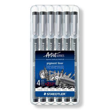 STAEDTLER pigment liner - fineliner - svart (paket om 6)
