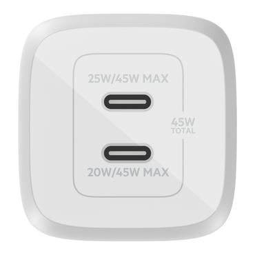 Belkin BoostCharge Pro GaN strømforsyningsadapter - PPS og GaN-teknologi - 2 x USB-C - 45 Watt