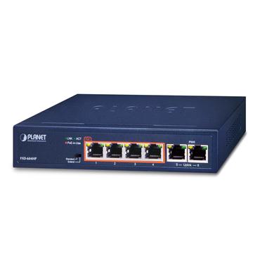 PLANET 4-Port 10/100TX 802.3at POE + Unmanaged Fast Ethernet (10/100) Power over Ethernet (PoE) Blau (FSD-604HP-SD)