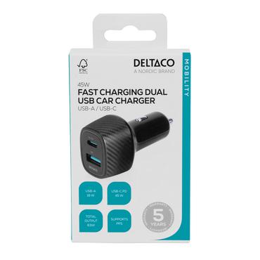 DELTACO bilstrømsadapter - 24 pin USB-C, USB - 63 Watt