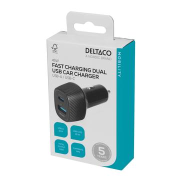 DELTACO bilstrømsadapter - 24 pin USB-C, USB - 63 Watt