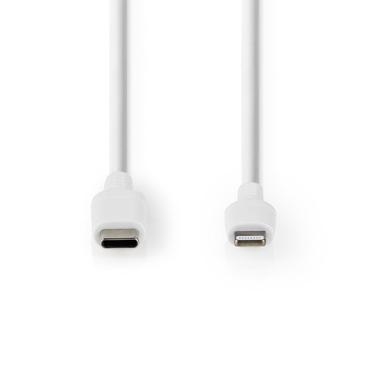 Lightning Kabel / USB 2.0 / Apple Lightning 8-Pins / USB-C Male / 480 Mbps / Vernikkeld / 1.00 m / Rond / PVC / Wit / Doos