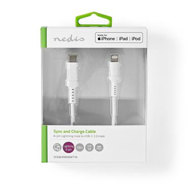 Lightning Kabel / USB 2.0 / Apple Lightning 8-Pins / USB-C Male / 480 Mbps / Vernikkeld / 1.00 m / Rond / PVC / Wit / Doos