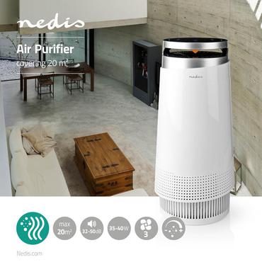 Nedis Air Purifier | Suitable for space up to: 20 m&sup2; | Clean Air Delivery Rate (CADR): 130 m&sup3;/h | Air quality indicator | White