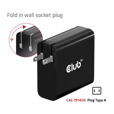 Club 3D CAC-1914 strømforsyningsadapter - GaN-teknologi, enkelt port - 24 pin USB-C - 140 Watt