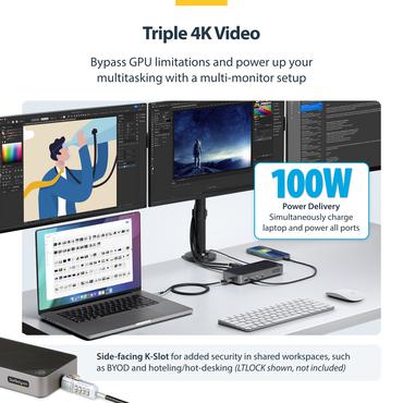 StarTech.com USB-C Triple Monitor Docking Station - HDMI/DP Triple 4k USB-C Dock - 5x USB Hub - GbE - 100W PD - Universal Multi Monitor Docking Station - Thunderbolt 3/4 Compatible (116E-USBC-DOCK) - dockingstation - USB-C - 1GbE