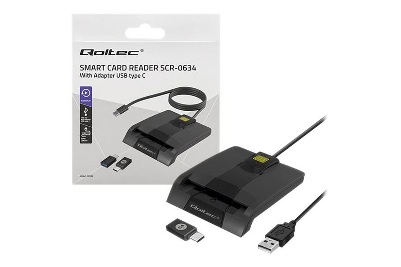 Qoltec SCR-0634 - SMART chip-kortlæser - USB-C, USB 2.0