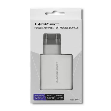 Qoltec Mains charger strømforsyningsadapter - USB, 24 pin USB-C - 63 Watt